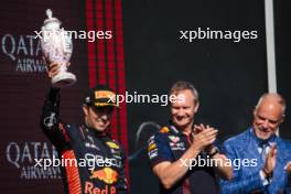 Sergio Perez (MEX) Red Bull Racing celebrates his third position on the podium. 23.07.2023. Formula 1 World Championship, Rd 12, Hungarian Grand Prix, Budapest, Hungary, Race Day.