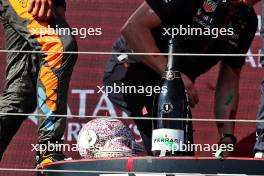 The broken race winners' trophy of Max Verstappen (NLD) Red Bull Racing on the podium. 23.07.2023. Formula 1 World Championship, Rd 12, Hungarian Grand Prix, Budapest, Hungary, Race Day.
