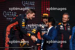 Race winner Max Verstappen (NLD) Red Bull Racing celebrates on the podium with Mohammed Bin Sulayem (UAE) FIA President. 23.07.2023. Formula 1 World Championship, Rd 12, Hungarian Grand Prix, Budapest, Hungary, Race Day.