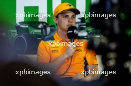 Oscar Piastri (AUS) McLaren in the FIA Press Conference. 20.07.2023. Formula 1 World Championship, Rd 12, Hungarian Grand Prix, Budapest, Hungary, Preparation Day.