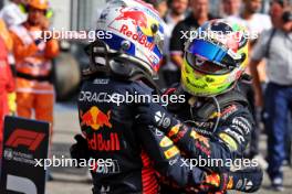 (L to R): Race winner Max Verstappen (NLD) Red Bull Racing celebrates in parc ferme with team mate Sergio Perez (MEX) Red Bull Racing. 03.09.2023. Formula 1 World Championship, Rd 15, Italian Grand Prix, Monza, Italy, Race Day.