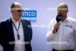 (L to R): Robert Reid (GBR) FIA Deputy President for Sport and Bruno Michel (FRA) F2 and F3 Chief Executive Officer - 2024 F2 car is unveiled. 31.08.2023. Formula 1 World Championship, Rd 15, Italian Grand Prix, Monza, Italy, Preparation Day.