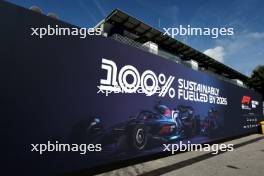 Paddock atmosphere - 100% sustainably fuelled by 2026 banner. 31.08.2023. Formula 1 World Championship, Rd 15, Italian Grand Prix, Monza, Italy, Preparation Day.