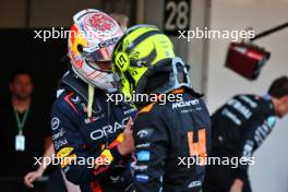(L to R): Pole sitter Max Verstappen (NLD) Red Bull Racing in qualifying parc ferme with third placed Lando Norris (GBR) McLaren. 23.09.2023. Formula 1 World Championship, Rd 17, Japanese Grand Prix, Suzuka, Japan, Qualifying Day.