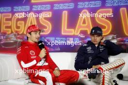 (L to R): Charles Leclerc (MON) Ferrari; and Max Verstappen (NLD) Red Bull Racing, in the post race FIA Press Conference. 18.11.2023. Formula 1 World Championship, Rd 22, Las Vegas Grand Prix, Las Vegas, Nevada, USA, Race Day.