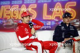 (L to R): Charles Leclerc (MON) Ferrari; and Max Verstappen (NLD) Red Bull Racing, in the post race FIA Press Conference. 18.11.2023. Formula 1 World Championship, Rd 22, Las Vegas Grand Prix, Las Vegas, Nevada, USA, Race Day.