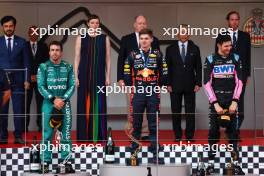The podium (L to R): Fernando Alonso (ESP) Aston Martin F1 Team, second; Max Verstappen (NLD) Red Bull Racing, race winner; Esteban Ocon (FRA) Alpine F1 Team, third. 28.05.2023. Formula 1 World Championship, Rd 7, Monaco Grand Prix, Monte Carlo, Monaco, Race Day.