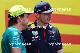(L to R): Fernando Alonso (ESP) Aston Martin F1 Team and Max Verstappen (NLD) Red Bull Racing on the drivers' parade. 28.05.2023. Formula 1 World Championship, Rd 7, Monaco Grand Prix, Monte Carlo, Monaco, Race Day.