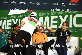 (L to R): Sergio Perez (MEX) Red Bull Racing and George Russell (GBR) Mercedes AMG F1 in the FIA Press Conference. 26.10.2023. Formula 1 World Championship, Rd 20, Mexican Grand Prix, Mexico City, Mexico, Preparation Day.