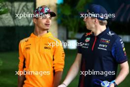 (L to R): Lando Norris (GBR) McLaren with Max Verstappen (NLD) Red Bull Racing. 04.05.2023. Formula 1 World Championship, Rd 5, Miami Grand Prix, Miami, Florida, USA, Preparation Day.