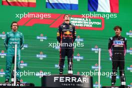 The podium (L to R): Fernando Alonso (ESP) Aston Martin F1 Team, second; Max Verstappen (NLD) Red Bull Racing, race winner; Pierre Gasly (FRA) Alpine F1 Team, third. 27.08.2023. Formula 1 World Championship, Rd 14, Dutch Grand Prix, Zandvoort, Netherlands, Race Day.