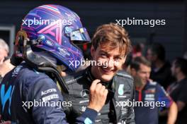 George Russell (GBR) Mercedes AMG F1, third position, in qualifying parc ferme, with fourth placed Alexander Albon (THA) Williams Racing. 26.08.2023. Formula 1 World Championship, Rd 14, Dutch Grand Prix, Zandvoort, Netherlands, Qualifying Day.