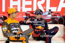 (L to R): Lando Norris (GBR) McLaren; and Max Verstappen (NLD) Red Bull Racing, in the post qualifying FIA Press Conference. 26.08.2023. Formula 1 World Championship, Rd 14, Dutch Grand Prix, Zandvoort, Netherlands, Qualifying Day.