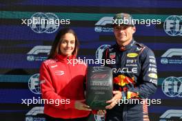 Max Verstappen (NLD) Red Bull Racing receives the Pirelli Pole Position Award from Marta Garcia (ESP) Racing Driver. 26.08.2023. Formula 1 World Championship, Rd 14, Dutch Grand Prix, Zandvoort, Netherlands, Qualifying Day.