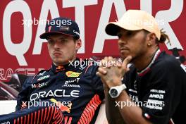 (L to R): Max Verstappen (NLD) Red Bull Racing and Lewis Hamilton (GBR) Mercedes AMG F1 in the post qualifying FIA Press Conference. 06.10.2023 Formula 1 World Championship, Rd 18, Qatar Grand Prix, Doha, Qatar, Qualifying Day.