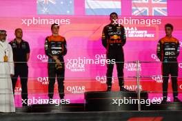 1st place  Max Verstappen (NLD) Red Bull Racing, 2nd place  Oscar Piastri (AUS) McLaren, 3rd place  Lando Norris (GBR) McLaren with Gianpiero Lambiase (ITA) Red Bull Racing Engineer.  08.10.2023. Formula 1 World Championship, Rd 18, Qatar Grand Prix, Doha, Qatar, Race Day.