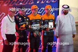 Sprint race winner Oscar Piastri (AUS) McLaren with 2nd Max Verstappen (NLD) Red Bull Racing and Lando Norris (GBR) McLaren. 07.10.2023. Formula 1 World Championship, Rd 18, Qatar Grand Prix, Doha, Qatar, Sprint Day.
