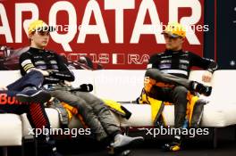 (L to R): Oscar Piastri (AUS) McLaren and Lando Norris (GBR) McLaren, in the post Sprint FIA Press Conference. 07.10.2023. Formula 1 World Championship, Rd 18, Qatar Grand Prix, Doha, Qatar, Sprint Day.