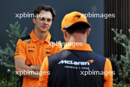 (L to R): Oscar Piastri (AUS) McLaren with team mate Lando Norris (GBR) McLaren.  14.09.2023. Formula 1 World Championship, Rd 16, Singapore Grand Prix, Marina Bay Street Circuit, Singapore, Preparation Day.