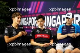 (L to R): George Russell (GBR) Mercedes AMG F1; Zhou Guanyu (CHN) Alfa Romeo F1 Team; and Logan Sargeant (USA) Williams Racing, in the FIA Press Conference. 14.09.2023. Formula 1 World Championship, Rd 16, Singapore Grand Prix, Marina Bay Street Circuit, Singapore, Preparation Day.