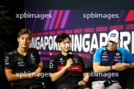 (L to R): George Russell (GBR) Mercedes AMG F1; Zhou Guanyu (CHN) Alfa Romeo F1 Team; and Logan Sargeant (USA) Williams Racing, in the FIA Press Conference. 14.09.2023. Formula 1 World Championship, Rd 16, Singapore Grand Prix, Marina Bay Street Circuit, Singapore, Preparation Day.