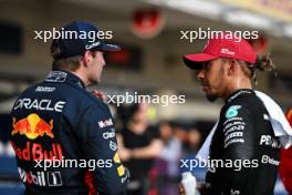 (L to R): Winner Max Verstappen (NLD) Red Bull Racing in Sprint parc ferme with second placed Lewis Hamilton (GBR) Mercedes AMG F1. 21.10.2023. Formula 1 World Championship, Rd 19, United States Grand Prix, Austin, Texas, USA, Sprint Day.