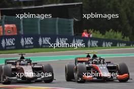 (L to R): Roy Nissany (ISR) PHM Racing by Charouz and Juan Manuel Correa (USA) Van Amersfoort Racing battle for position. 30.07.2023. Formula 2 Championship, Rd 11, Feature Race, Spa-Francorchamps, Belgium, Sunday.