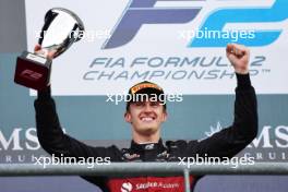 Theo Pourchaire (FRA) ART Grand Prix celebrates his second position on the podium. 30.07.2023. Formula 2 Championship, Rd 11, Feature Race, Spa-Francorchamps, Belgium, Sunday.