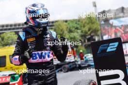 Victor Martins (FRA) ART Grand Prix celebrates his third position in parc ferme. 04.06.2023. FIA Formula 2 Championship, Rd 7, Feature Race, Barcelona, Spain, Sunday.