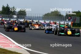 Dennis Hauger (DEN) MP Motorsport leads at the start of the race. 22.07.2023. FIA Formula 2 Championship, Rd 10, Budapest, Hungary, Sprint Race, Saturday.