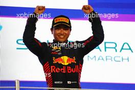 Race winner Ayumu Iwasa (JPN) Dams celebrates on the podium. 18.03.2023. FIA Formula 2 Championship, Rd 2, Sprint Race, Jeddah, Saudi Arabia, Saturday.