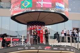 The podium (L to R): Enzo Fittipaldi (BRA) Rodin Carlin, second; Frederik Vesti (DEN) Prema Racing, race winner; Richard Verschoor (NED) Van Amersfoort Racing, third. 25.11.2023. Formula 2 Championship, Rd 14, Yas Marina Circuit, Abu Dhabi, UAE, Sprint Race, Saturday.