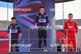The podium (L to R): Victor Martins (FRA) ART Grand Prix, second; Jack Doohan (AUS) Invicta Virtuosi Racing, race winner; Frederik Vesti (DEN) Prema Racing, third. 26.11.2023. Formula 2 Championship, Rd 14, Yas Marina Circuit, Abu Dhabi, UAE, Feature Race, Sunday.