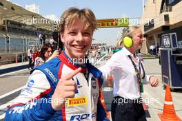 Oliver Goethe (GER) Trident celebrates his second position in parc ferme. 05.03.2023. FIA Formula 3 Championship, Rd 1, Feature Race, Sakhir, Bahrain, Sunday.