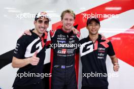 (L to R): Sebastien Buemi (SUI); Brendon Hartley (NZL); and Ryo Hirakawa (JPN) celebrate pole position for the #08 Toyota Gazoo Racing entry. 03.11.2023. FIA World Endurance Championship, Round 7, Eight Hours of Bahrain, Sakhir, Bahrain, Friday.