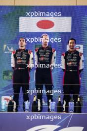 (L to R): Race winners Sebastien Buemi (SUI) / Brendon Hartley (NZL) / Ryo Hirakawa (JPN) #08 Toyota Gazoo Racing celebrate on the podium. 04.11.2023. FIA World Endurance Championship, Round 7, Eight Hours of Bahrain, Sakhir, Bahrain, Saturday.