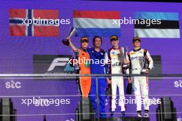 The podium (L to R): Dennis Hauger (DEN) MP Motorsport, second; Richard Verschoor (NED) Trident, race winner; Paul Aron (EST) Hitech Pule-Eight, third. 08.03.2024. FIA Formula 2 Championship, Rd 2, Sprint Race, Jeddah, Saudi Arabia, Friday.