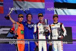 The podium (L to R): Dennis Hauger (DEN) MP Motorsport, second; Richard Verschoor (NED) Trident, race winner; Paul Aron (EST) Hitech Pule-Eight, third. 08.03.2024. FIA Formula 2 Championship, Rd 2, Sprint Race, Jeddah, Saudi Arabia, Friday.
