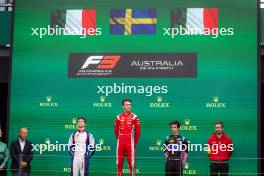 The podium (L to R): Leonardo Fornaroli (ITA) Trident, second; Dino Beganovic (SWE) Prema Racing, race winner; Gabriele Mini (ITA) Prema Racing, third. 24.03.2024. FIA Formula 3 Championship, Rd 2, Feature Race, Melbourne, Australia, Sunday.