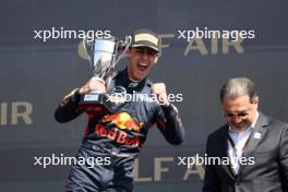 Race winner Arvid Lindblad (GBR) Prema Racing celebrates on the podium. 01.03.2024. FIA Formula 3 Championship, Rd 1, Sprint Race, Sakhir, Bahrain, Friday.